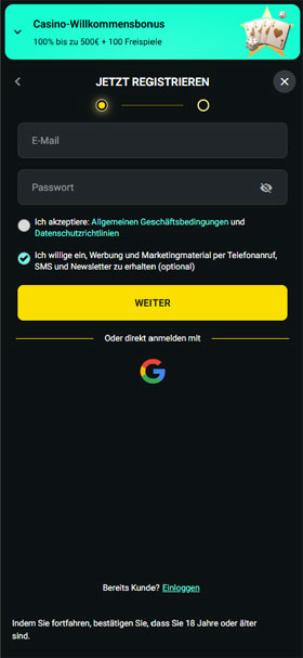 1Bet Mobil App Registrierung