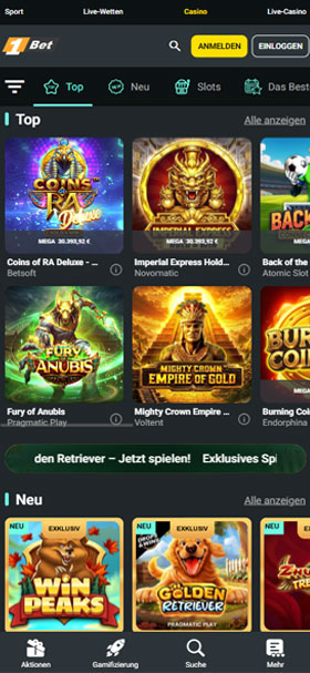 1Bet Mobil App Spiele