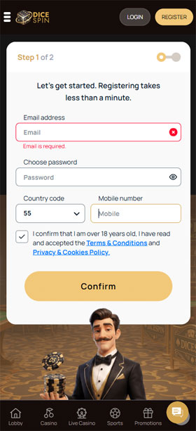 Dicespin Casino Mobile Registration