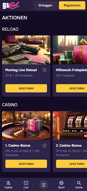 GTBet Casino Mobil App Boni