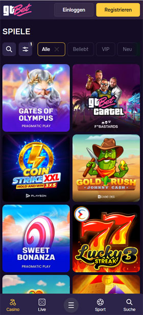 GTBet Casino Mobil App Spiele