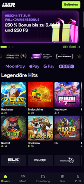 Immerion Casino Mobil App Home
