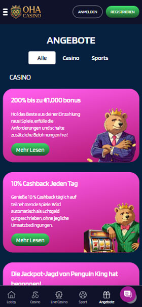 OhaCasino Mobile Bonuses