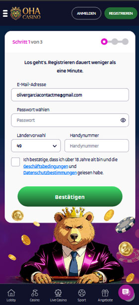 OhaCasino Mobile Registration