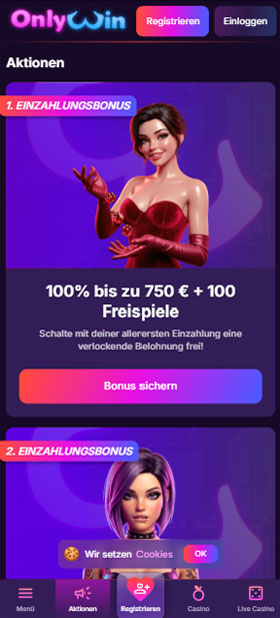 OnlyWin Mobil App Boni