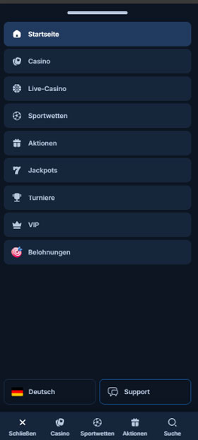 RCasino Mobile Menu