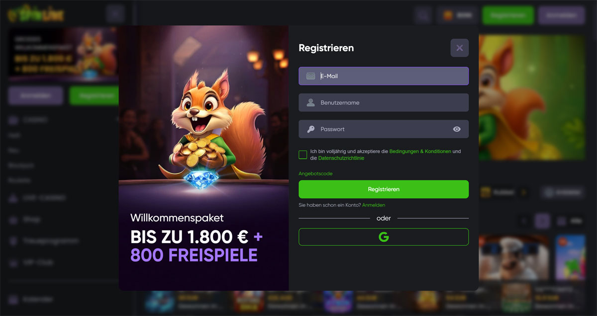 Spinline Casino Registrierung