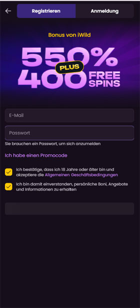 iWild Mobile App Registrierung