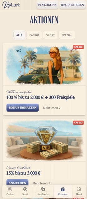 VIPLuck Casino Mobil App Boni
