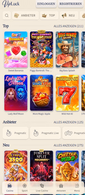 VIPLuck Casino Mobil App Spiele
